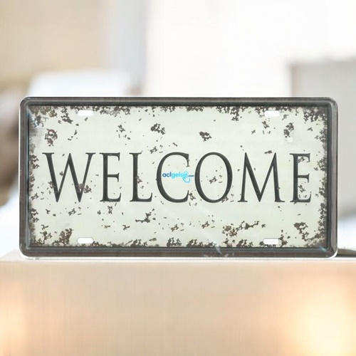 Retro Welcome Metal Kabartma Plaka