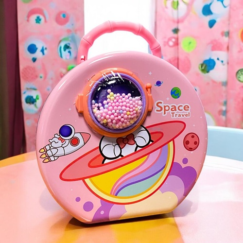 Sense Kilitli Kulplu Metal Kumbara Astronot Pembe