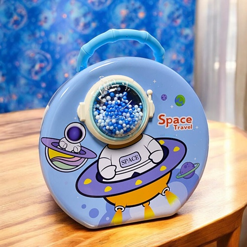 Sense Kilitli Kulplu Metal Kumbara Astronot Mavi