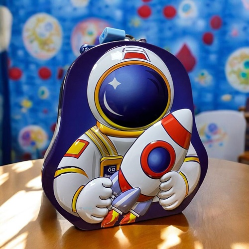 Sense Kilitli Kulplu Metal Kumbara Astronot Mavi