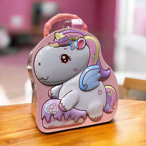 Sense Kilitli Kulplu Metal Kumbara Unicorn Pembe