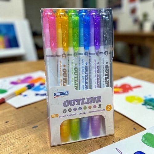 Sihirli Kalem Markör Metalik Kontür Çift Uç 6 Renk Set