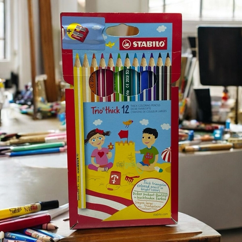 Stabilo Trio Thick Kuruboya Kalem + Kalemtraş 12 Renk
