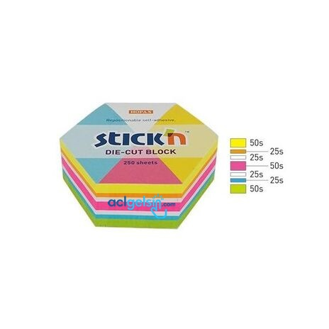 Stıckn Post-it Neon Altıgen Yapışkanlı Not Kağıdı 61x67 Mm