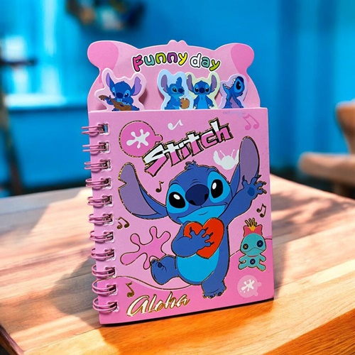 Stitch Ayraçlı Stickerli Not Defteri Renkli Desenli Sayfalar