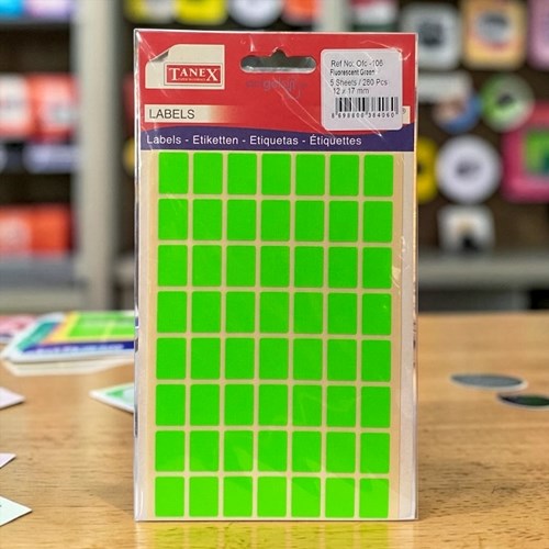 Tanex Ofis Etiketi Yeşil 12x17mm 280 Parça 5 Yaprak