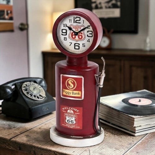 Taros Vintage Benzin İstasyonu Masa Üstü Saat Kırmızı