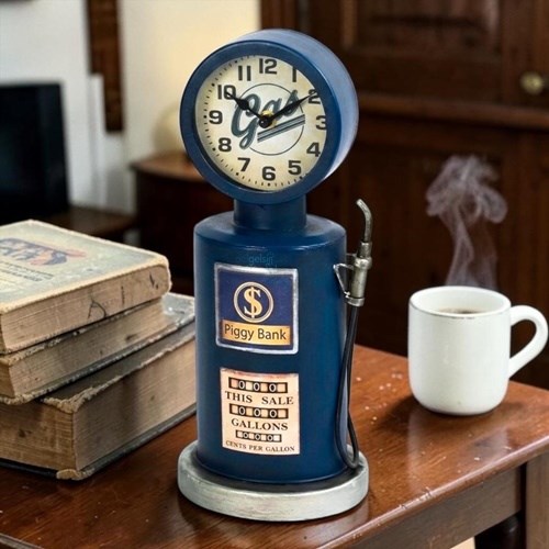 Taros Vintage Benzin İstasyonu Masa Üstü Saat Mavi