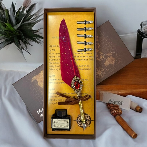 Tuna Hattat Kalem Set Tüylü Kutulu Kırmızı