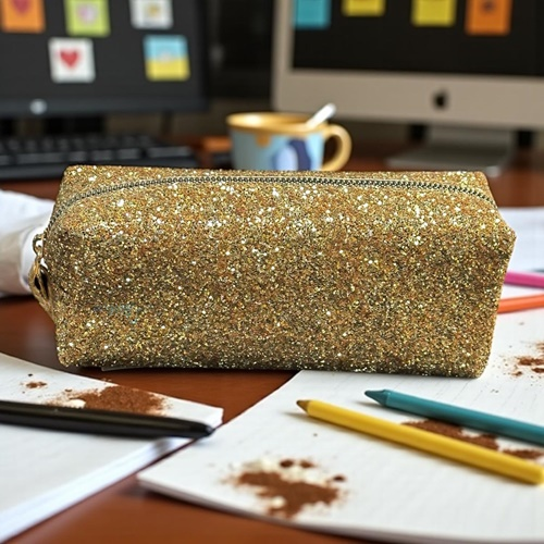Unicus Tek Gözlü Taşlı Kalem Kutusu Gold
