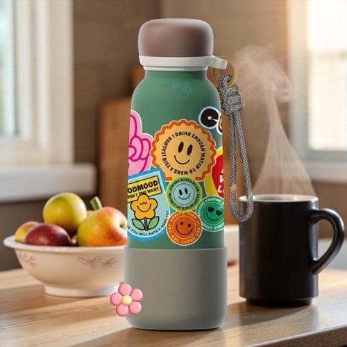 Vagonlife 550 Ml Pipetli Çelik Termos Sticker Desenli