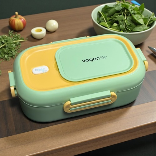 Vagonlife Paslanmaz Çelik İki Bölmeli Beslenme Kabı 560'ml Yeşil