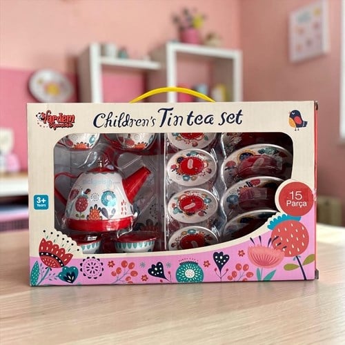 Vardem 15 Parça Çiçek Desenli Metal Çay Seti