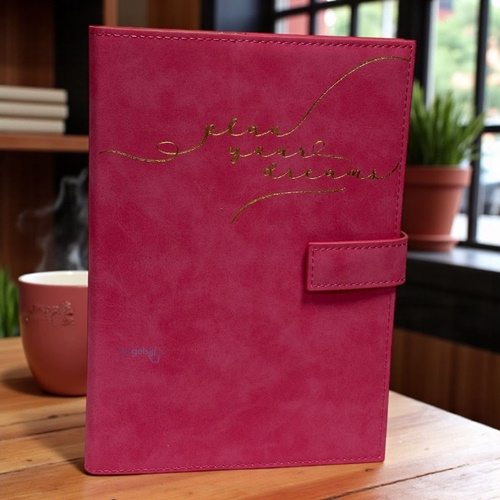 Vegan Deri Geçmeli Kapaklı Tarihsiz Ajanda Pembe