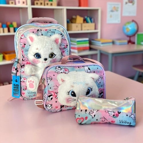Veibag Cozy Cat Sırt Çantası, Beslenme Çantası Ve Kalemlik Seti 12021