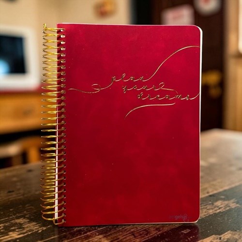 Victorias Journals Vegan Deri Esnek Kapaklı Spiralli Tarihsiz Ajanda-planlayıcı A5 224 Sayfa Kırmızı