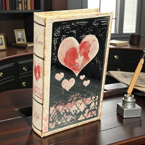 Vintage Ahşap Kutu Kitap Aynalı Valentine