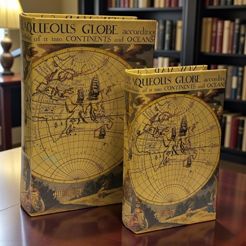 Vintage Ahşap Kutu Kitap Harita 2'li Set