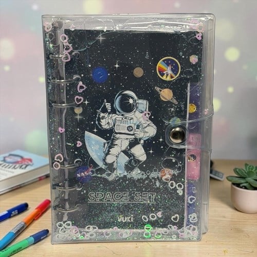 Vuki Mekanizmalı Simli Ve Sulu Kapaklı Desenli Defter Astronot