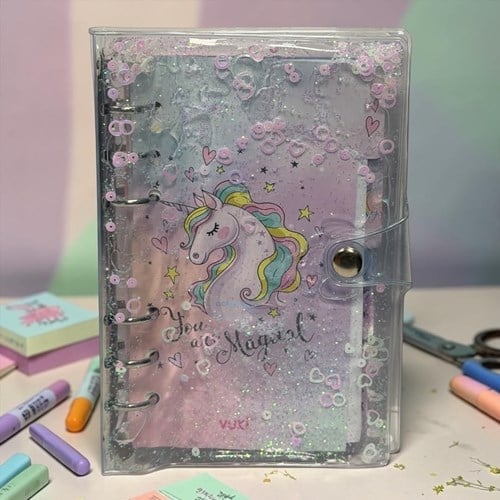 Vuki Mekanizmalı Simli Ve Sulu Kapaklı Desenli Defter Unicorn
