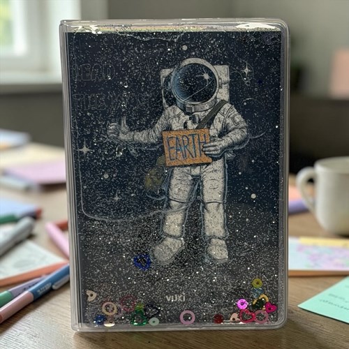 Vuki Simli Sulu Kapaklı Not Defteri Astronot 9x12,5 Cm