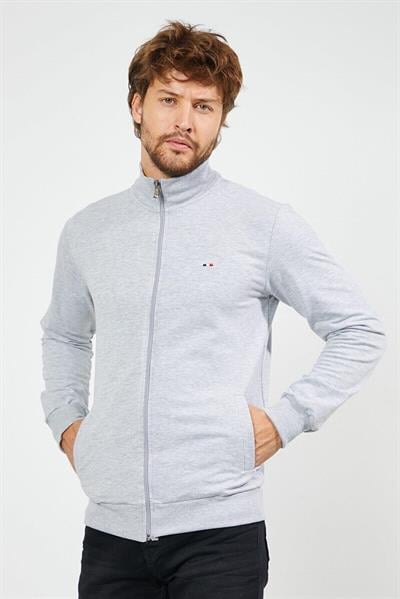 Erkek Gri Uzun Kollu Önü Fermuarlı Hırka