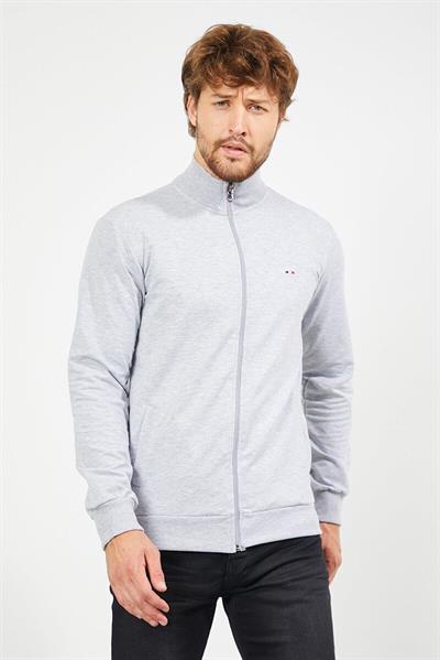 Erkek Gri Uzun Kollu Önü Fermuarlı Hırka