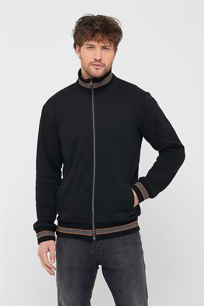 METALIC Erkek Siyah Regular Fit Dik Yaka Fermuarlı Uzun Kollu Hırka