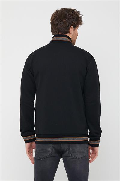 METALIC Erkek Siyah Regular Fit Dik Yaka Fermuarlı Uzun Kollu Hırka