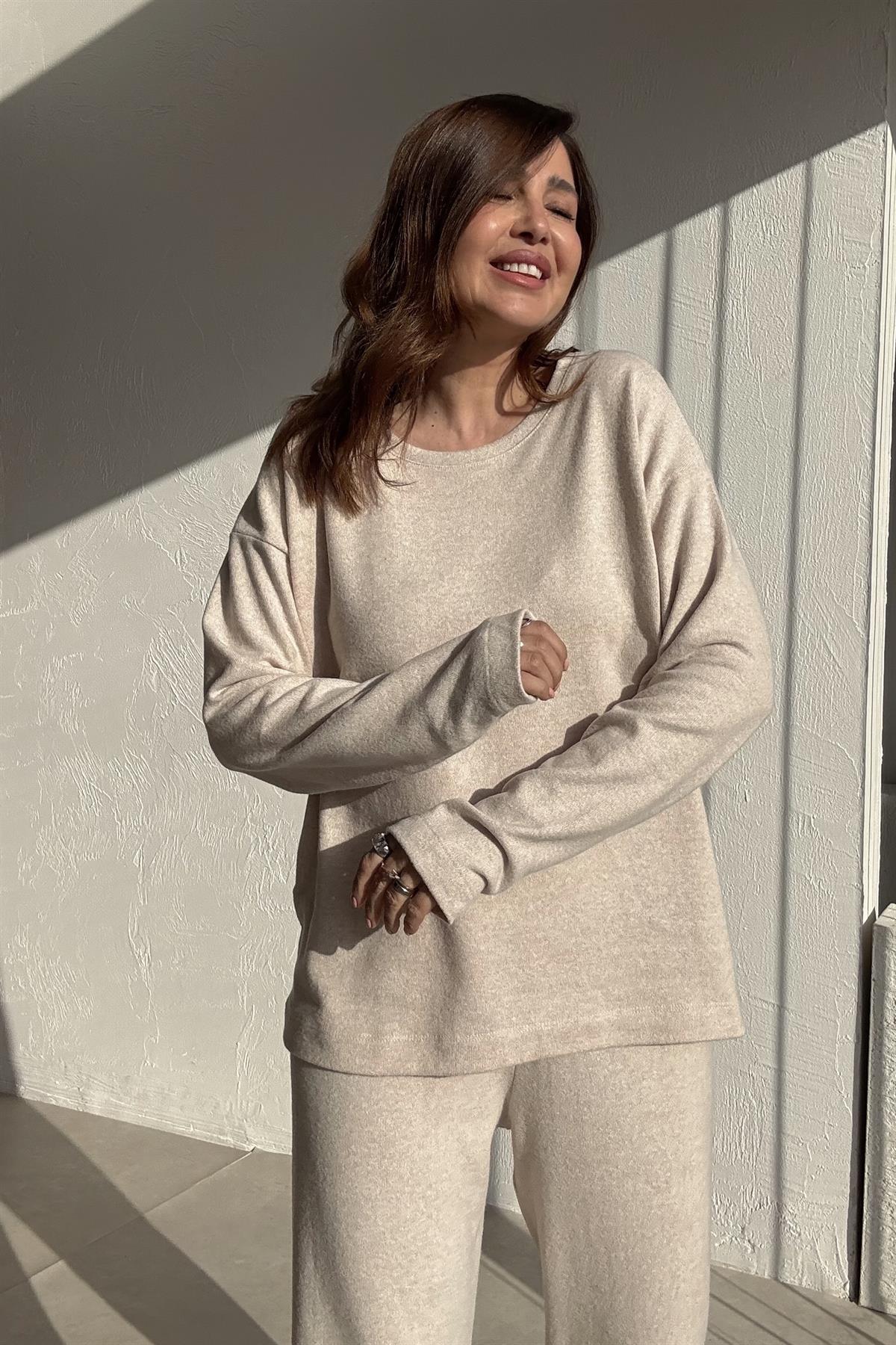 Basic Örme Taş Rengi Oversize Takım