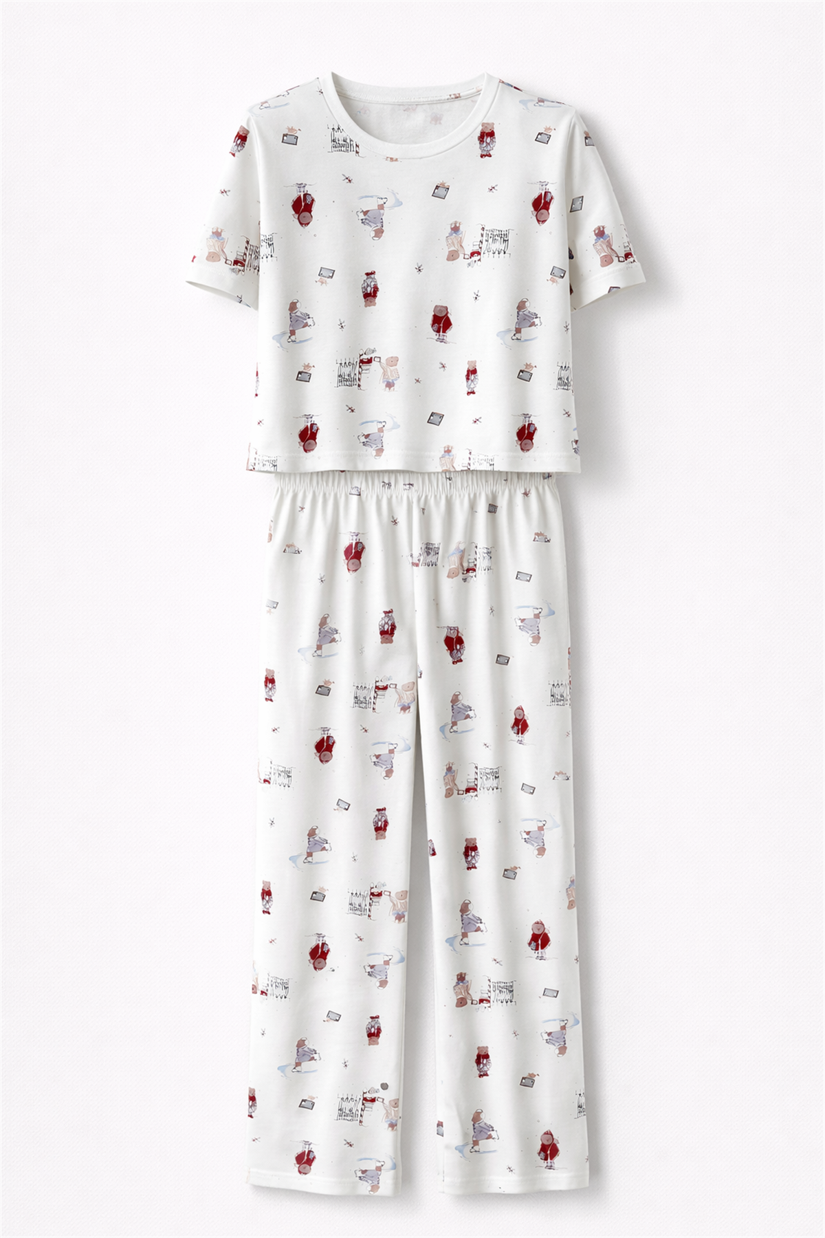 Ekru Çok Desenli Pijama Takımı