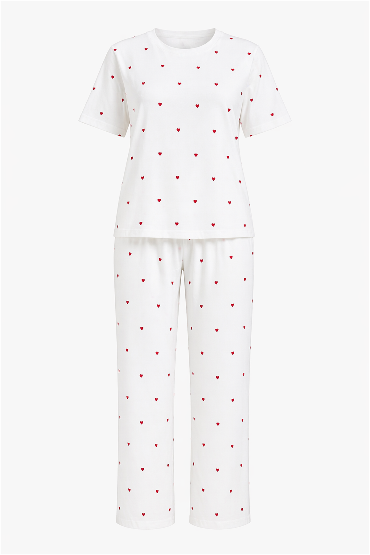 Kalp Desenli Beyaz Rengi Pijama Takımı