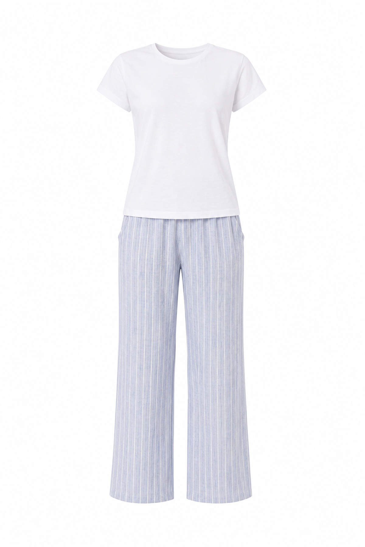 Mavi Çizgili Pantolon Tişört Pijama Takımı