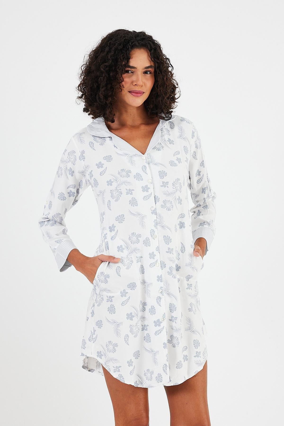 Kadın ComfortStil Tesettür Gömlek Yaka Düğmeli Tunik Gri