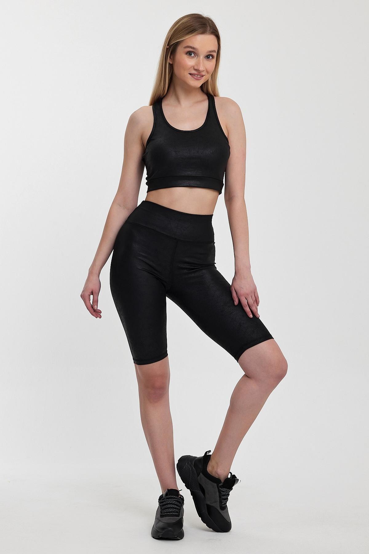 Kadın TrendyMove Sportif Esnek Mini Tayt&Büstiyer Takım