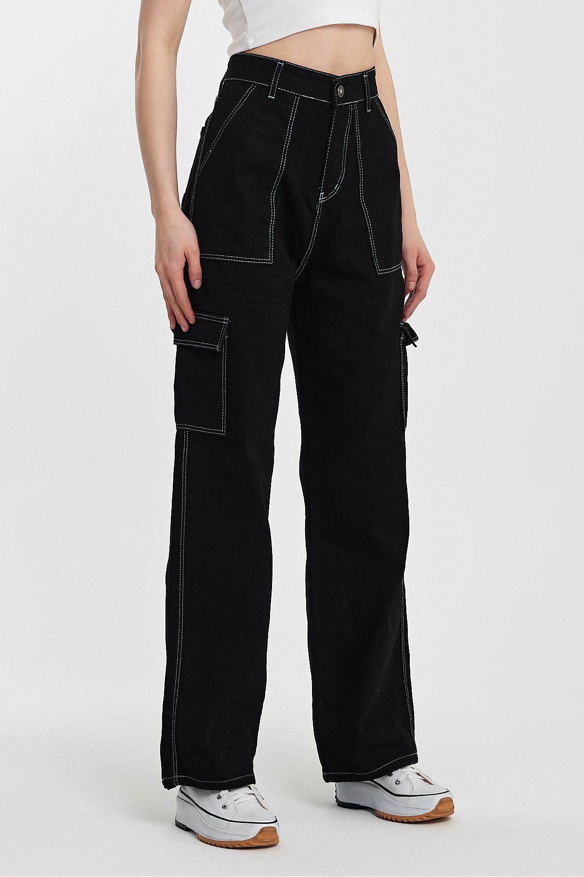 Kadın JeanModası Oversize Rahat Baggy Kargo Cepli Pantolon