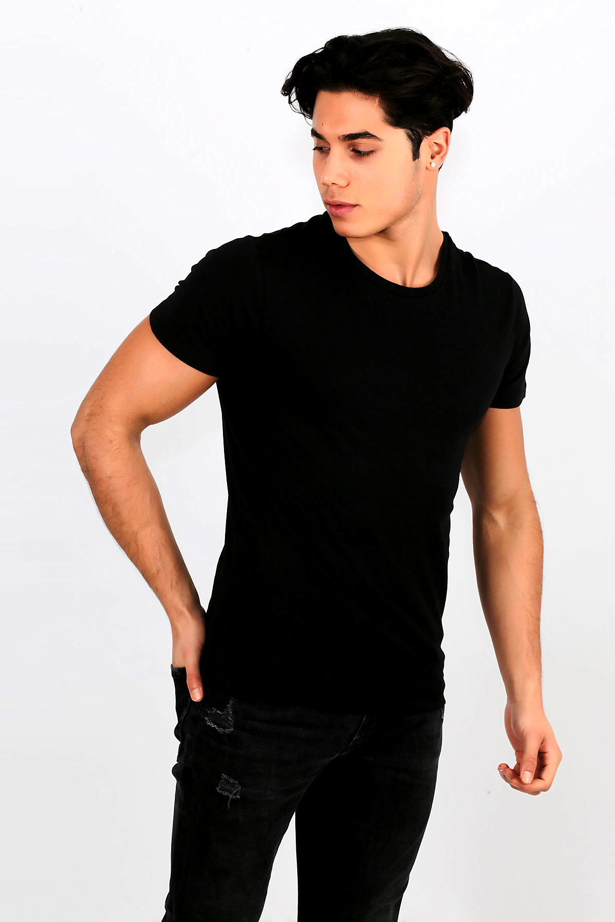 Erkek Basic 3'lü T-Shirt Siyah-Beyaz-Mavi | Penyelux Erkek Giyim