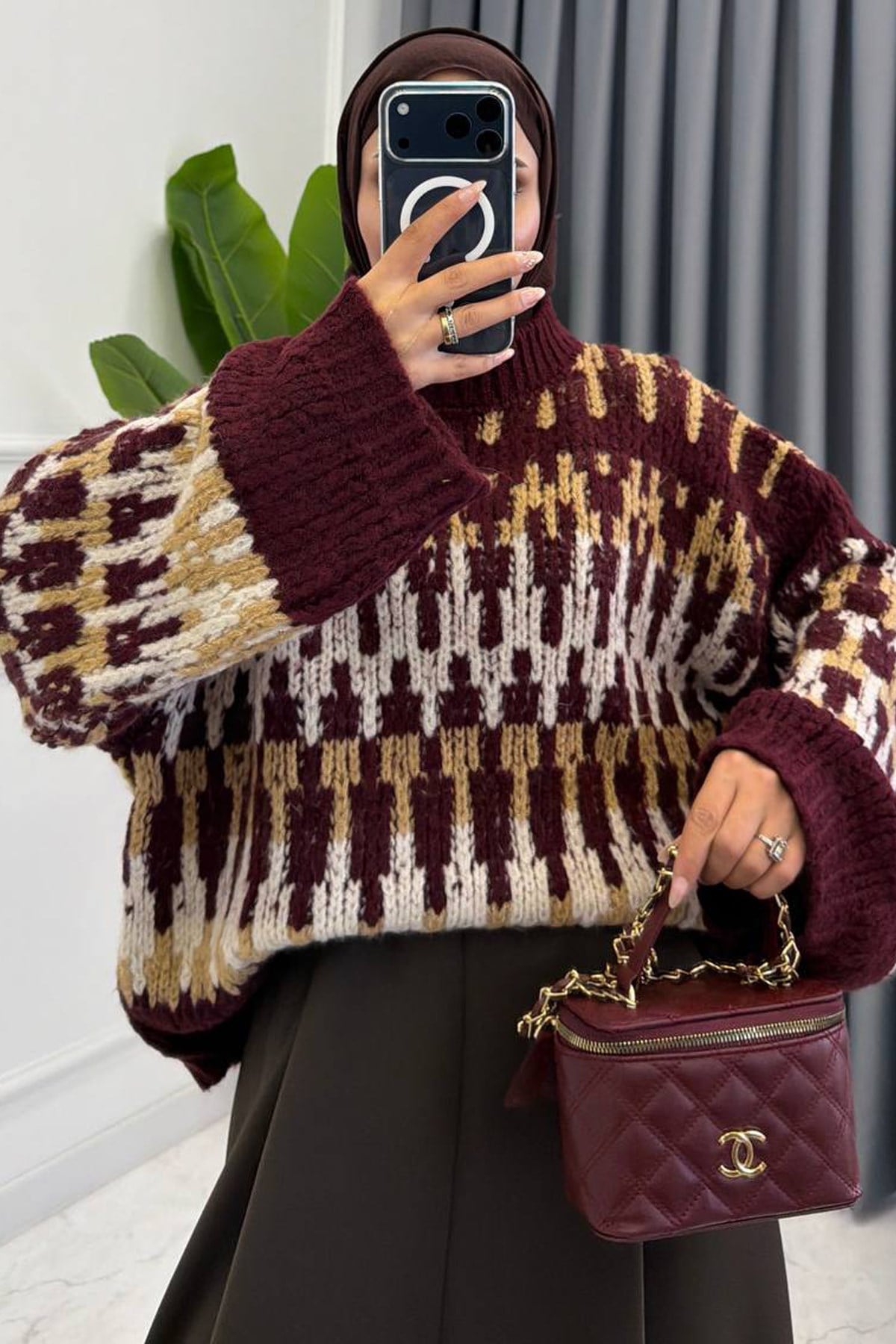 FLOYA DESENLİ KAZAK BORDO