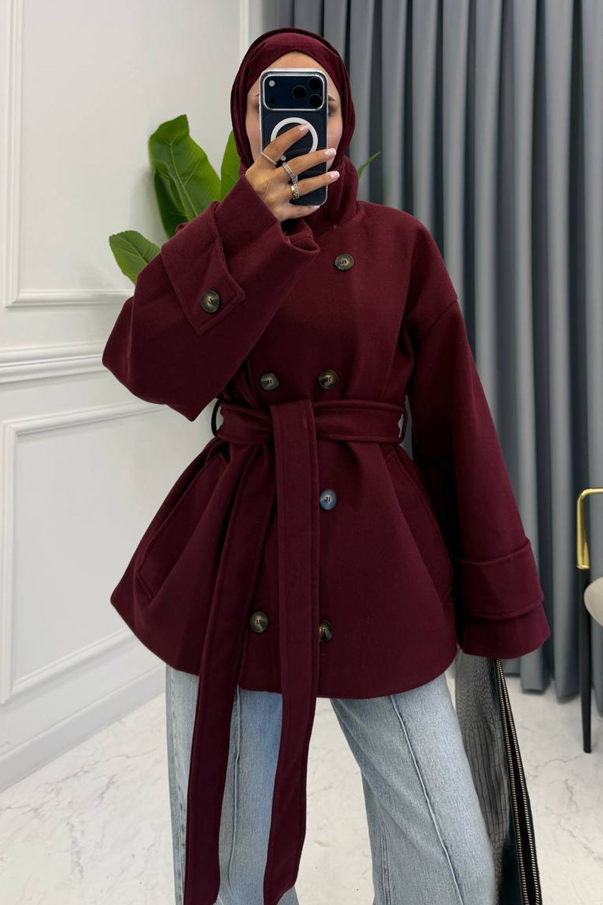 HELİDA DİK YAKA KABAN BORDO