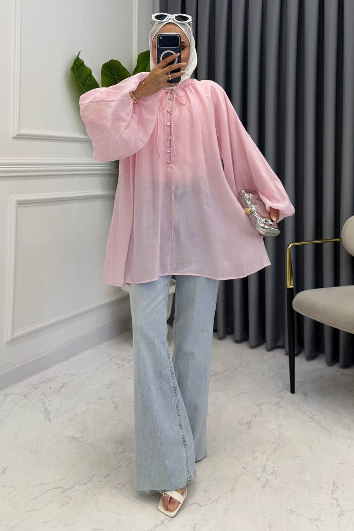 DÜĞMELİ VUAL TUNİK PEMBE