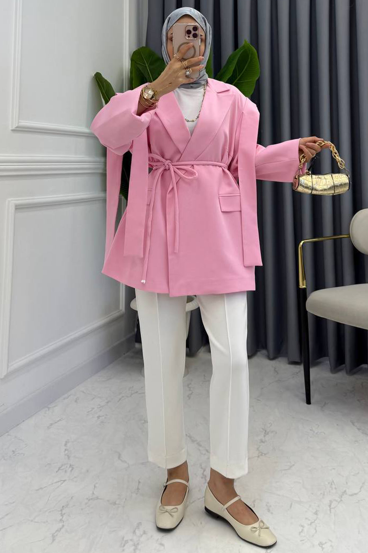 OMUZ TASARIM CEKET PEMBE