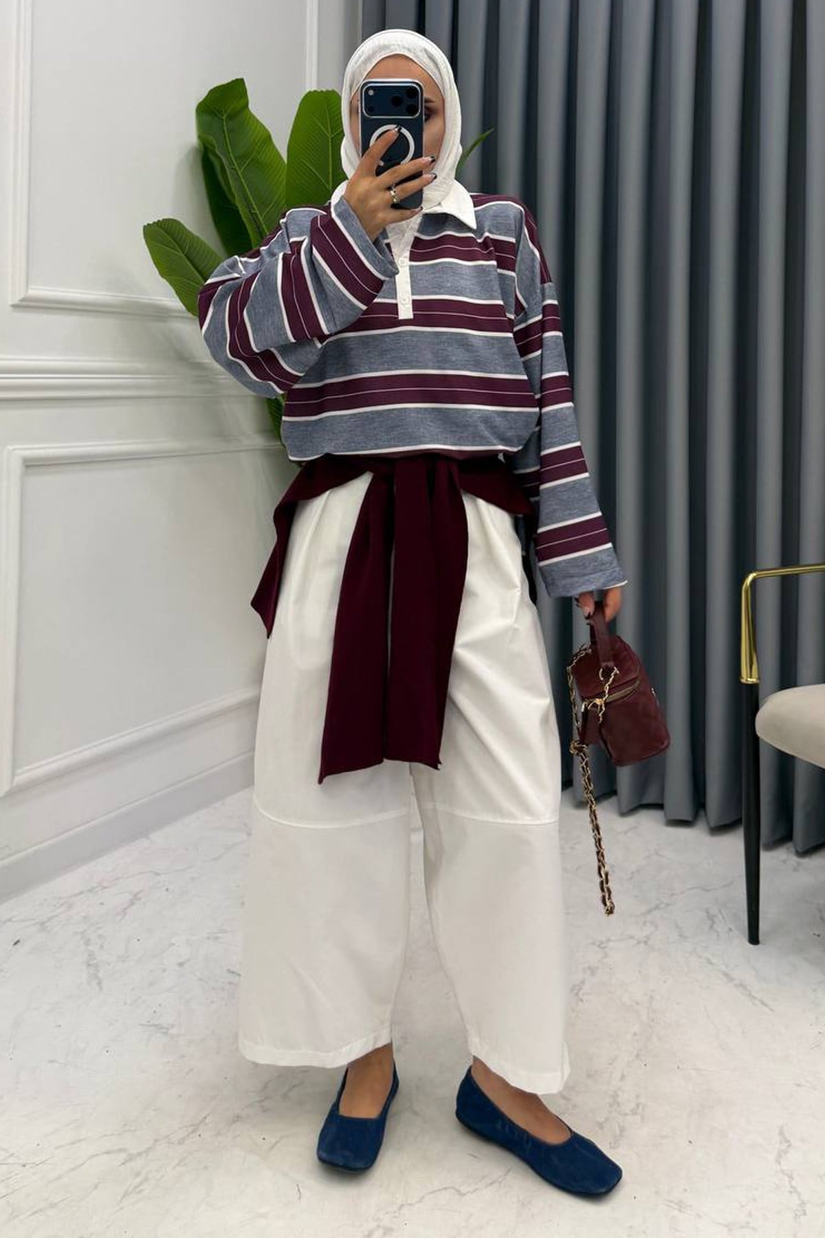 POLO YAKA ÇİZGİLİ SWEAT MÜRDÜM