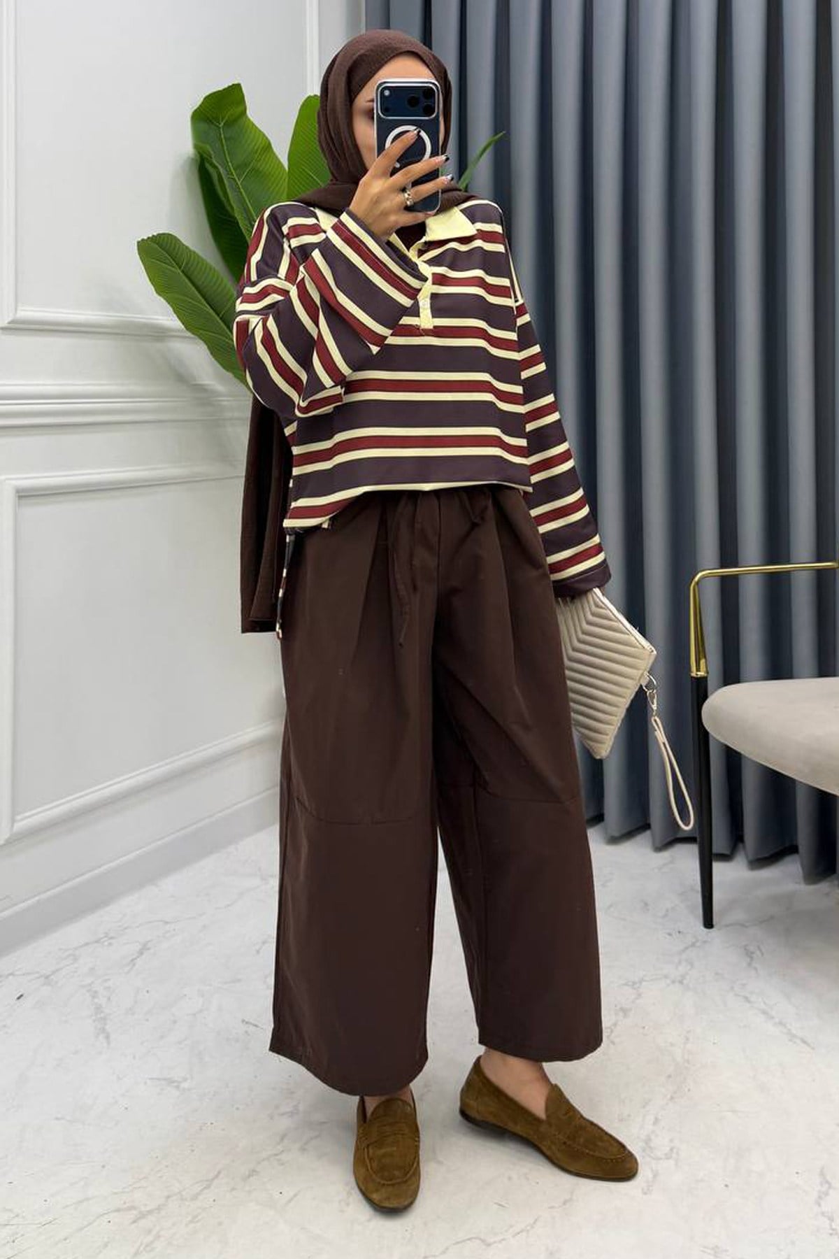 POLO YAKA ÇİZGİLİ SWEAT SARI