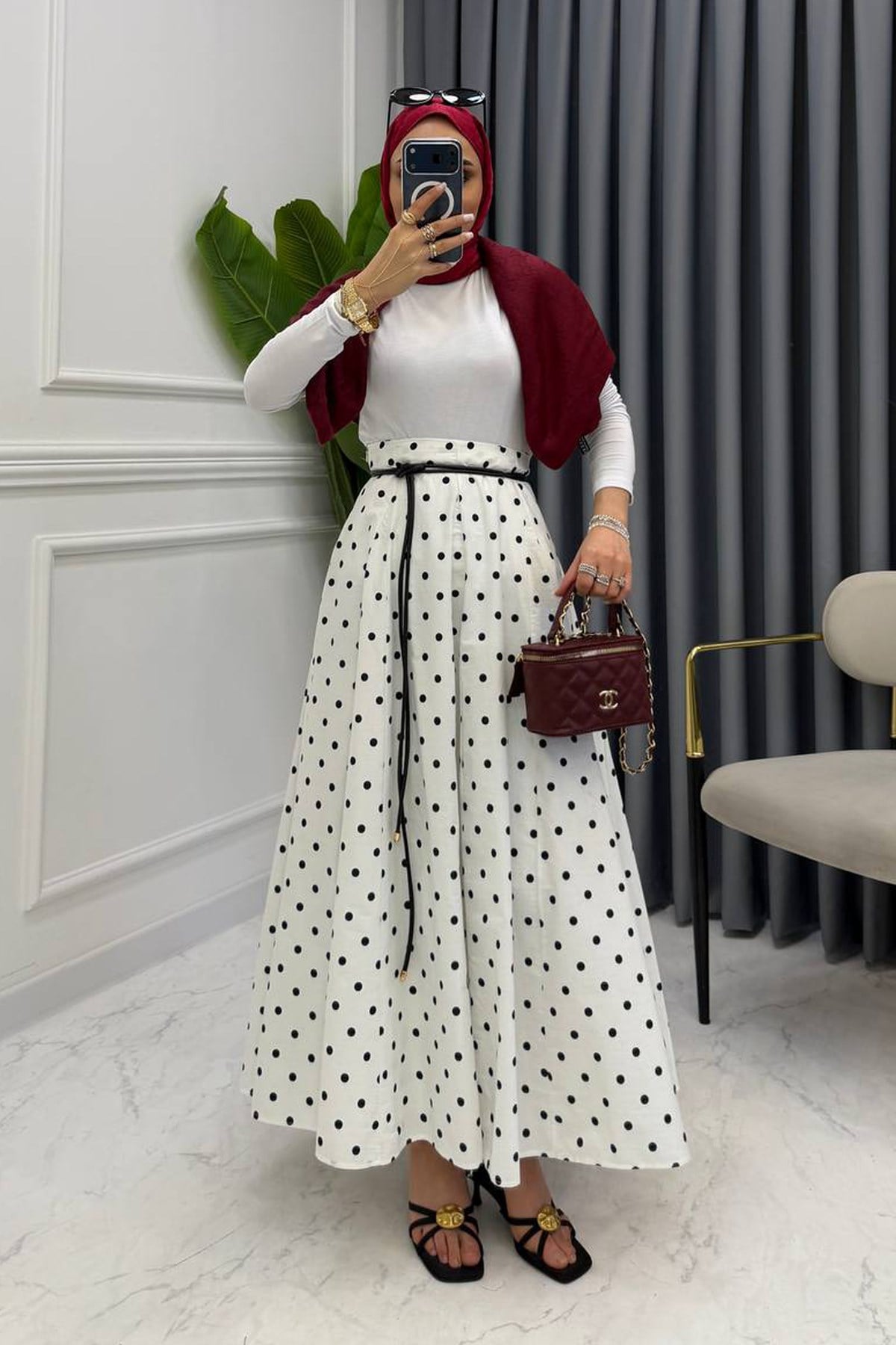 PUANTİYELİ ETEK BEYAZ