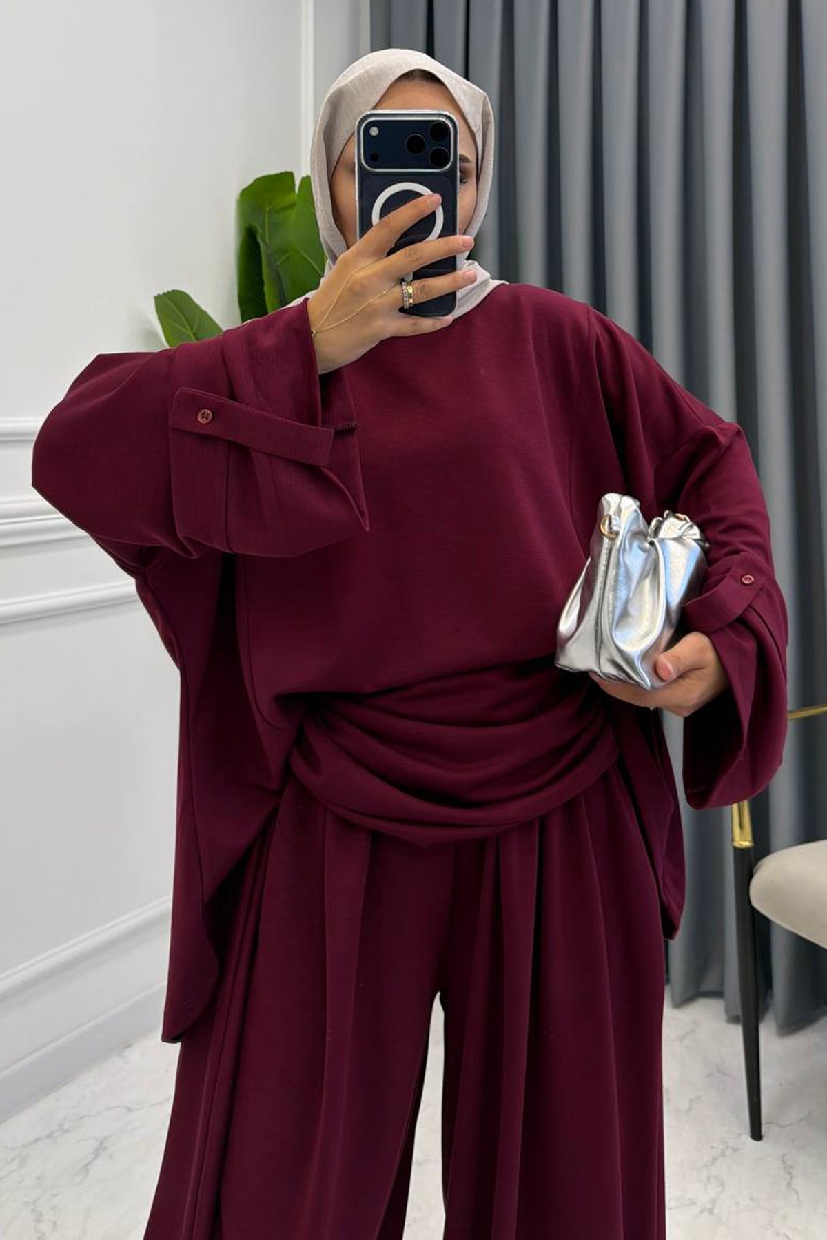 TALYA ŞALVAR TAKIM BORDO