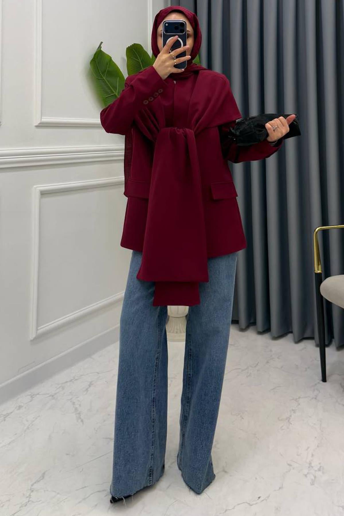 ZR MODEL BLAZER CEKET BORDO