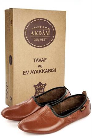 100 Deri Hac Umre Tavaf Patiği ve Ev Ayakkabısı Kahverengi