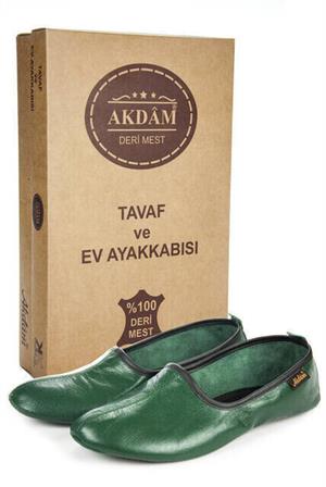 100 Deri Hac Umre Tavaf Patiği ve Ev Ayakkabısı Yeşil