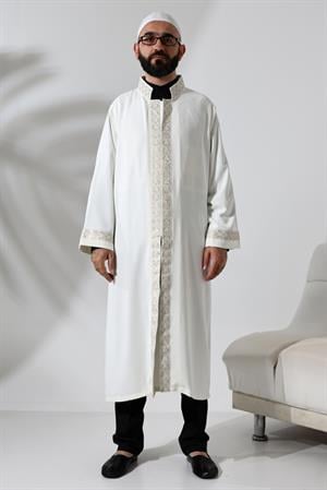 Gümüş Desen İşlemeli Krem Hakim Yaka Çıt Çıtlı, Cepli İmam Cübbesi