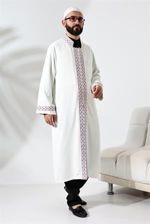 Kırmızı Desen İşlemeli Krem Hakim Yaka Çıt Çıtlı, Cepli İmam Cübbesi